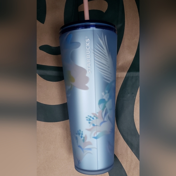 9. Starbucks 24oz Blue Flower Tumbler with straw - Picture 2 of 5